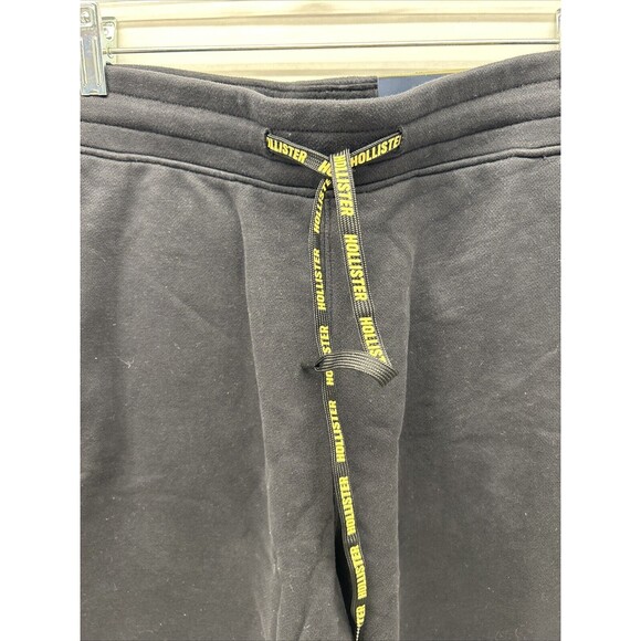 HOLLISTER Jogger Shorts Knit Black/Yellow Logo Zip Pockets Elastic Waist Mens L - Picture 2 of 9